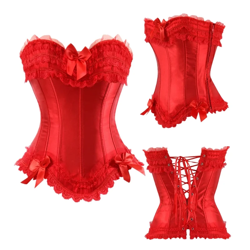 

Plus Size Sexy Corsets Bustiers For Women Lace Bowknot Decorated Clubwear Showgirl Body Shaper Tops Lingerie Corselet Overbust