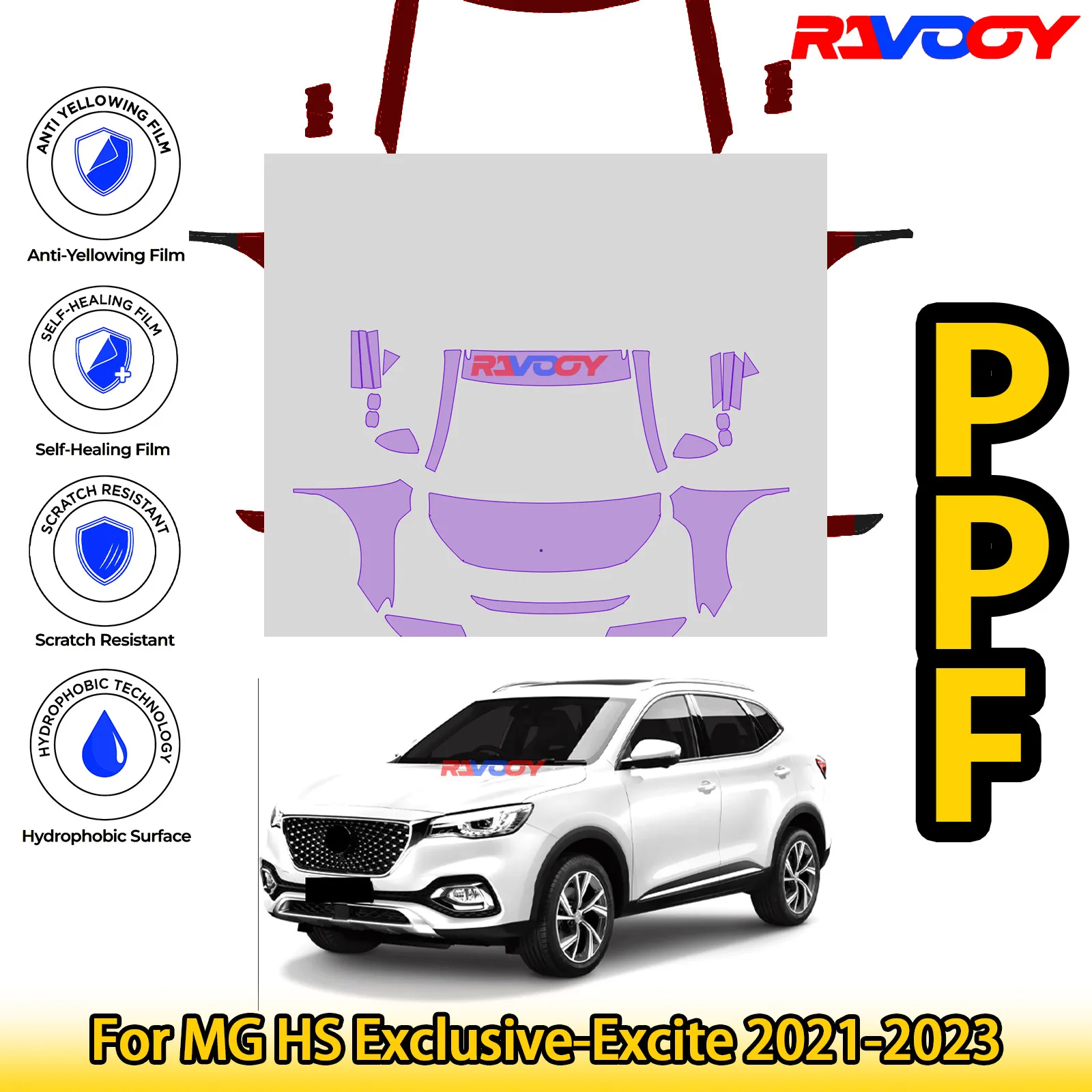 

For MG HS Exclusive-Excite 2021-2023 Glossy Matte Black Precut front PPF Kit Paint Protection Film