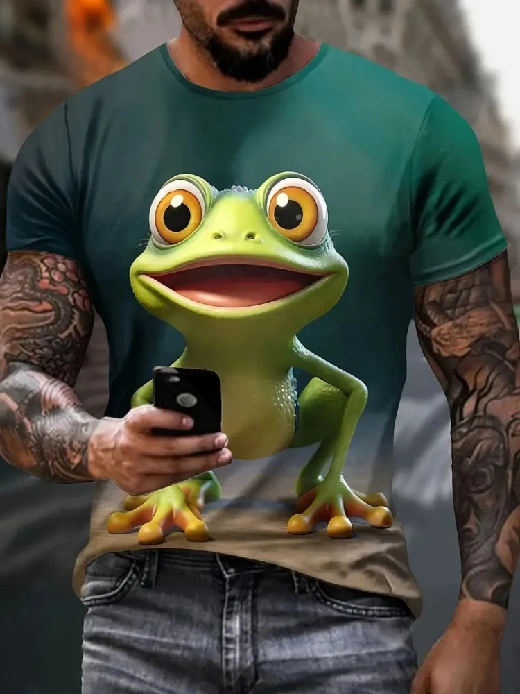 Tree Frog T-Shirt Men Summer Funny Primitive Forest Animal Mens Clothes O-Neck Short Sleeve Tops 3D Print Street Men's Clothing