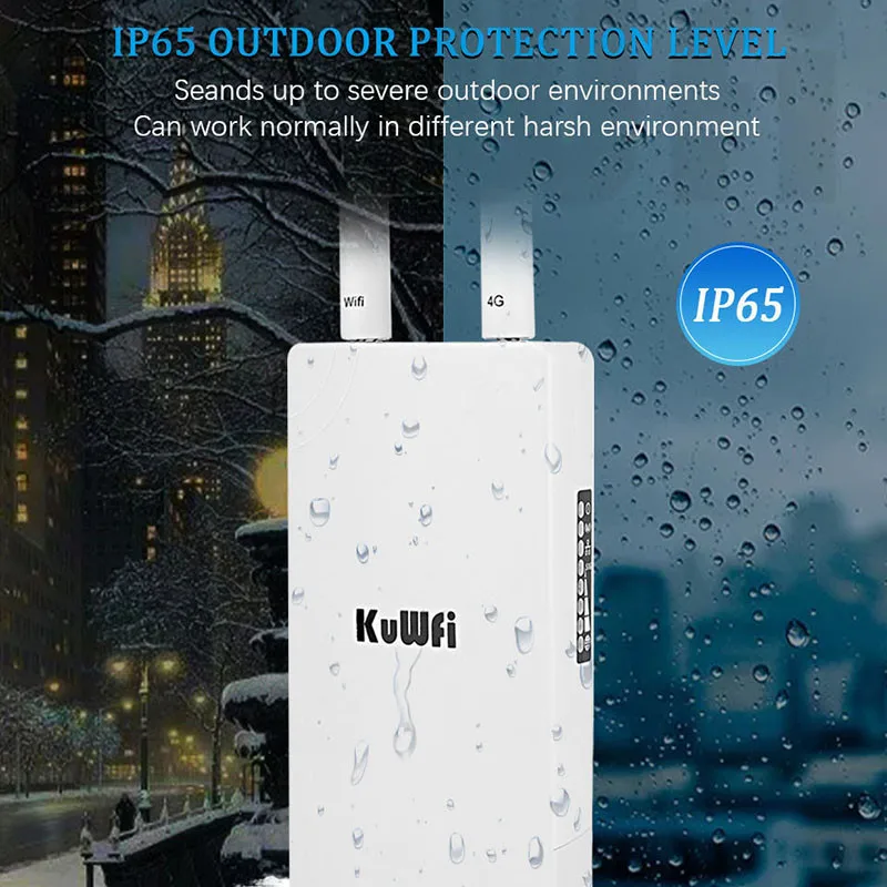 KuWFi 4G LTE Wireless Router 150Mbps CAT4 Outdoor Waterproof Wifi Router With Sim Card Slot 360-Degree Antennas For IP Camera