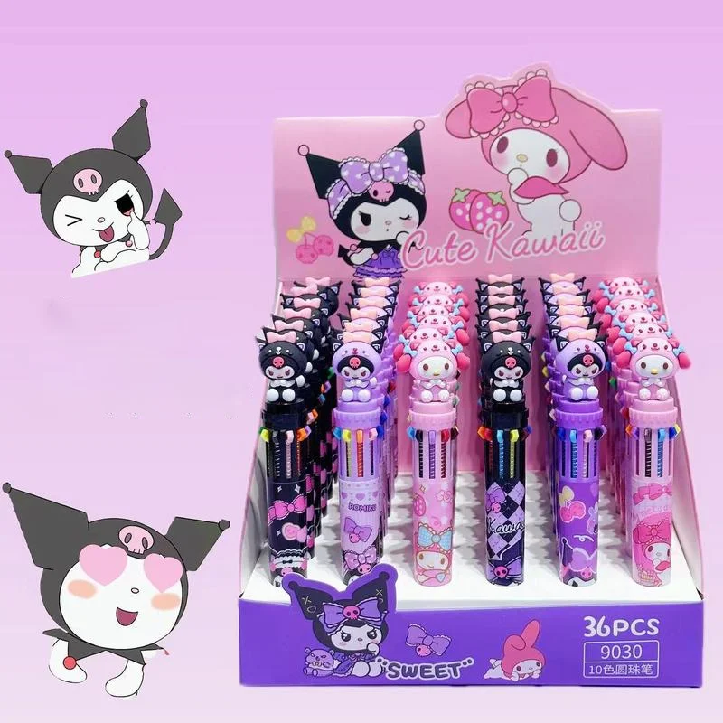 

New Sanrio 36pcs Ballpoint Pen Melody Kuromi 10-color Cartoon Press Writing Pen 0.7mm School Supplies Stationery Students Pens