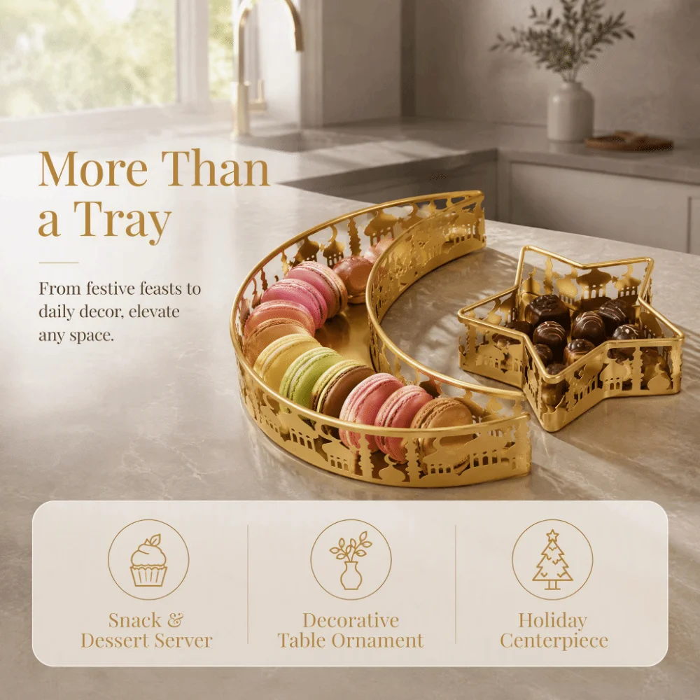 2pcs Gold Color Moon Star Shape Trays Metal Material Table Decoration Fruit Serving Tray Novelty Shape Hollow Cut Design