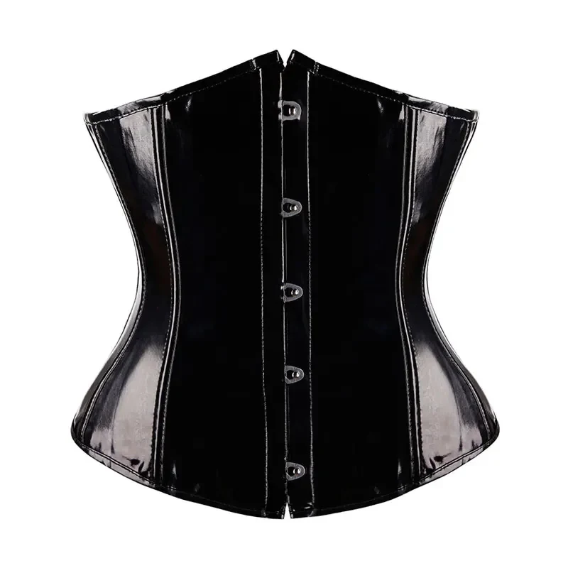 

Black Glossy PVC Leather Corset Underbust Top Sexy Women Gothic Punk Bustiers Waist Cincher Lingerie Shape Body Belt Plus Size
