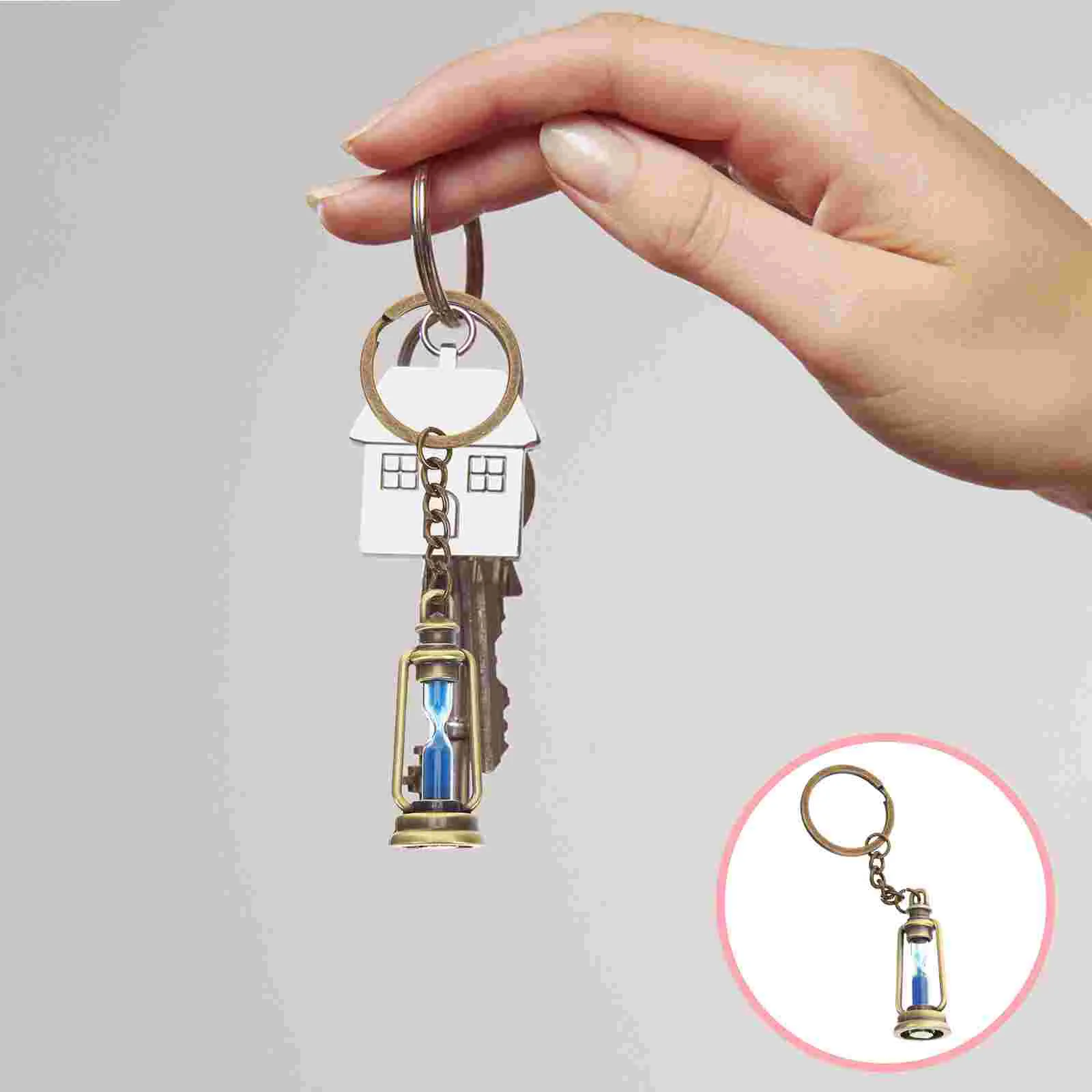 5 Pcs Hourglass Keychain Decoration Novelty Creative Clock Metal Chains Pendant Car