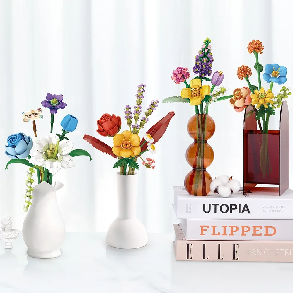 

Mini Bricks Flower Building Sets, Artificial Flowers, DIY Unique Decoration Home,Botanical Collection for Ages 8-12 for Gift