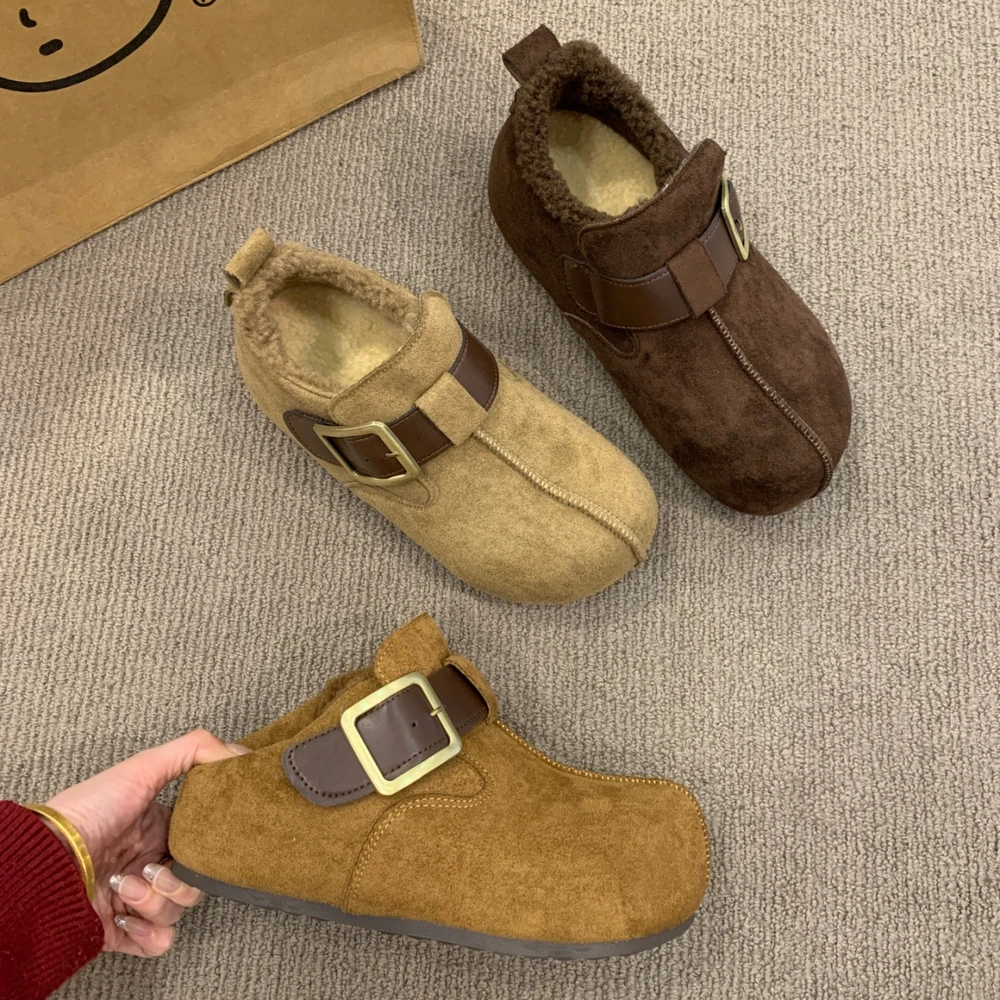 

Women's Birkfoot Thick Bottom Loafers Leather Version Inner Heightening Fleece Lined Autumn Winter Rubber Sole Slip-On Shoes