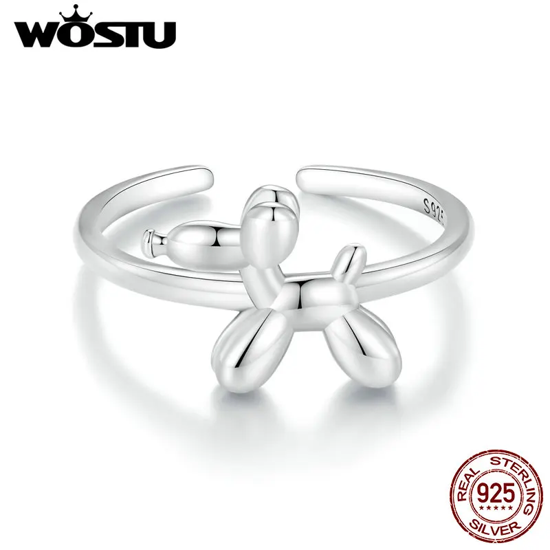 

WOSTU Solid 925 Sterling Silver Balloon Puppy Ring For Women Lovely ainimal Opening Rings Girl Party Jewelry Fine Birthday Gift