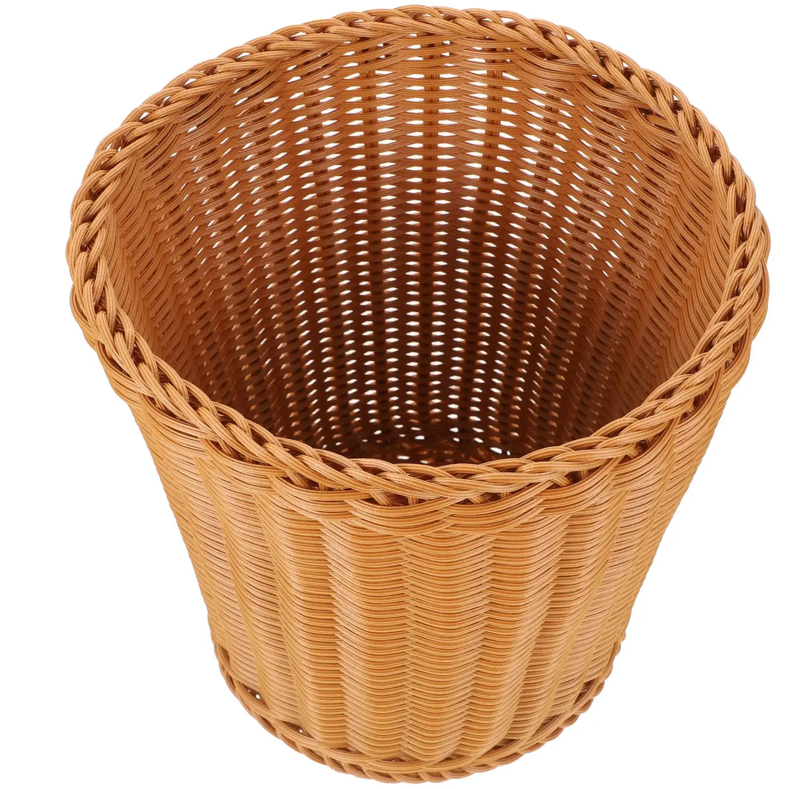 

Woven Trash Can Storage Bin Collapsible Plastic Waste Basket Office Bathroom Bedroom Kitchen Decorative Container