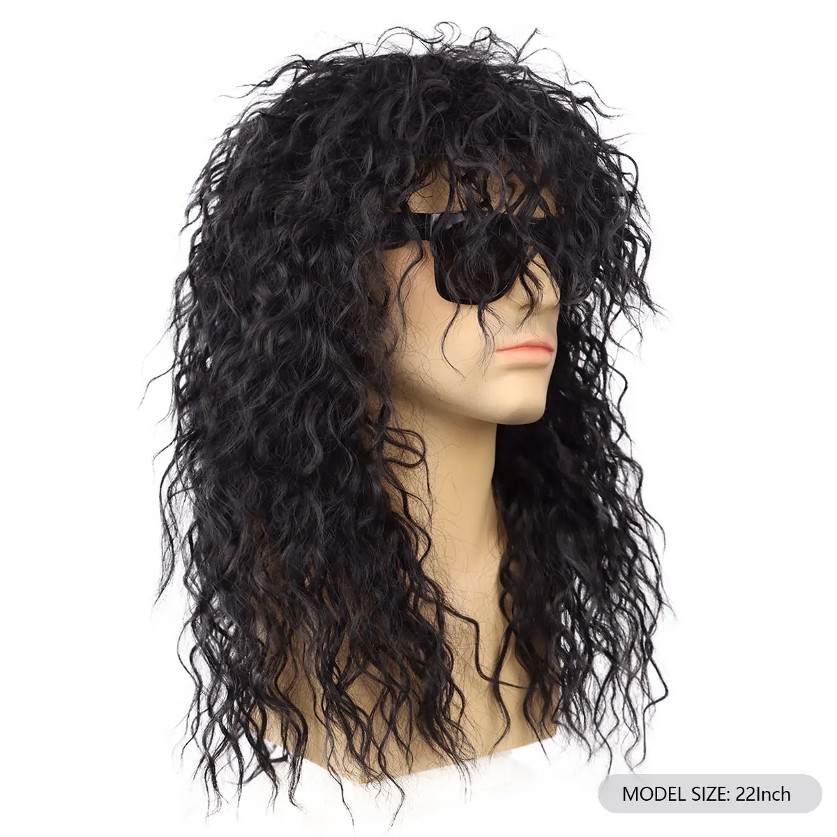 Synthetic 80s Wig for Men and Women Mullet Wig Rock Disco Wig Long Curly Rocker Costume Wig with Sunglasses