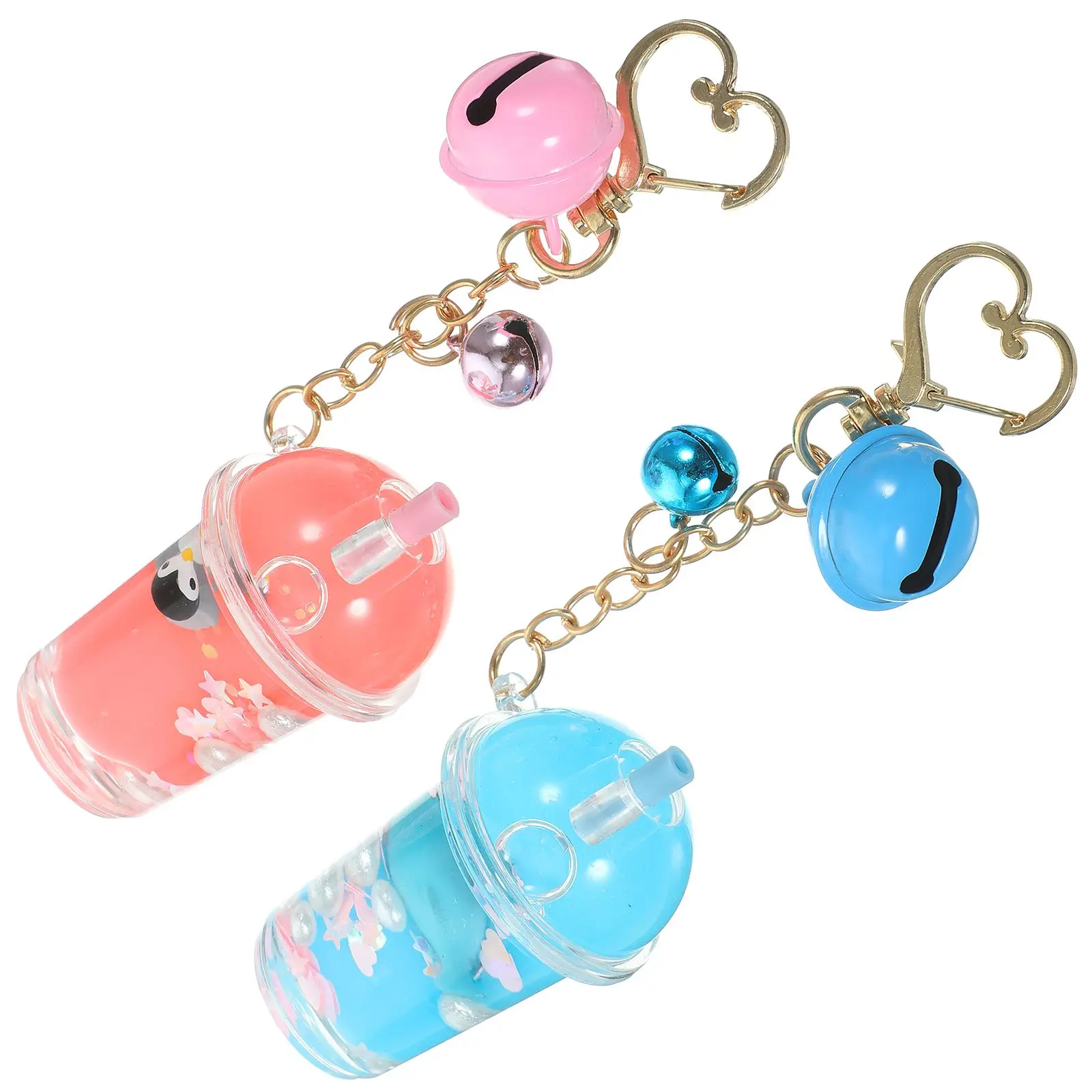 

2Pcs Milk Tea Cup Keychain Coffee Bottle Pendants Quicksand Liquid Charm Bell Design Bag Accessories Pink Light Blue