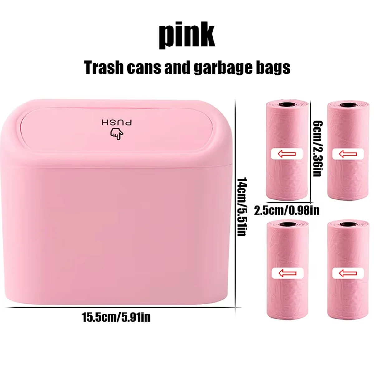 1L Car Interior Storage Box Trash Can with 4 Rolls (60pcs) Trash Bags ABS Mini Trash Can with Lid with Trash Bag Car Storage Bin