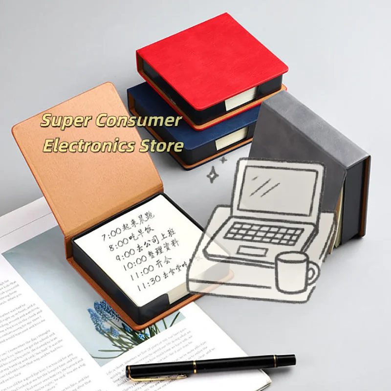 

PU Leather Memo Pad Dispenser Box for Home, Office & Study, Desktop Organizer with 3 Refill Pads
