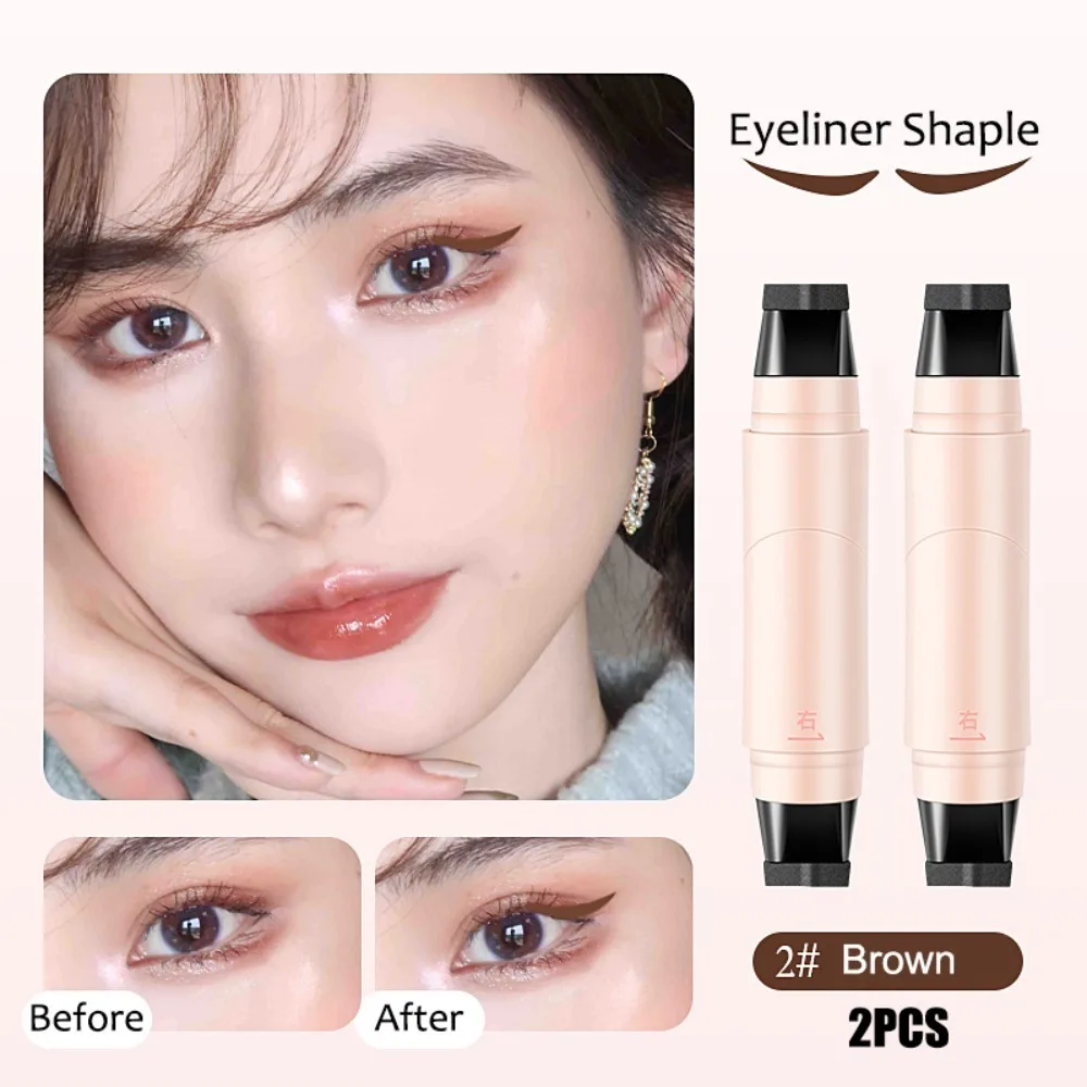2pcs Matte Rotatable Eyeliner Stamp Long Lasting Quick Dry Liquid Eye Liner Pen Drawing Pen Waterproof Eyeliner Seal Girls