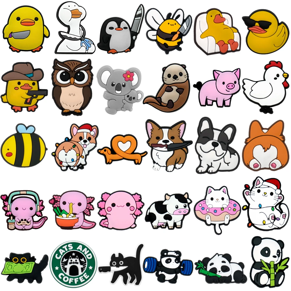 1 Stück Tier-Schuh-Charms, niedliche Pins für Kinder, Männer, Frauen, Geschenk, Ente, Katze, Hund, Eule, Panda, Schuhzubehör, Dekorationen, Schnalle, Ornamente