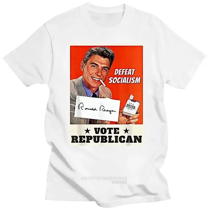 Men Clothing Ronald Reagan Defeat Socialism Vote Republican T Shirt Women Male Vintage Graphic T Shirts