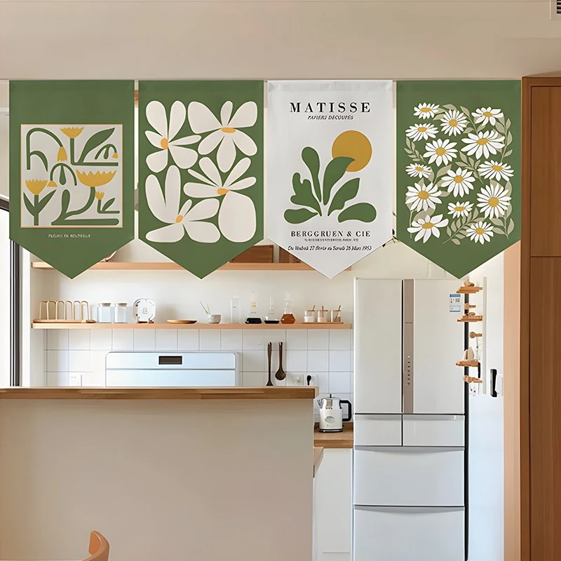 VIKAMA Sage Green Daisy & Leaf Triangle Banner, 6 Assorted Designs, Wall Hanging Art for Bedroom Living Room