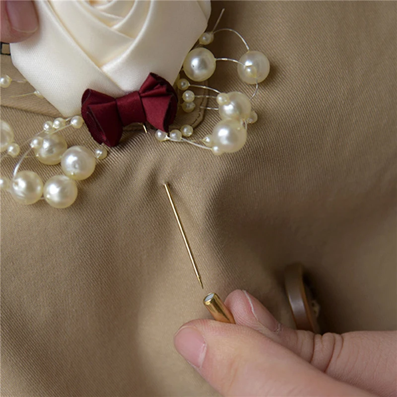 Simulated Rose Flower Bust Brooch Wedding Bride Groom Suit Collar Pin Party Conference Decorative Costume Accessory