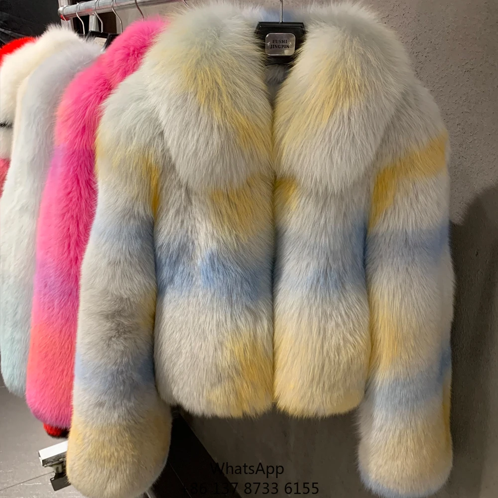 

Bomber Long Sleeve Fur Coat Women Winter Warm Natural Fur Jacket Fluffy Real Fox Fur Coats