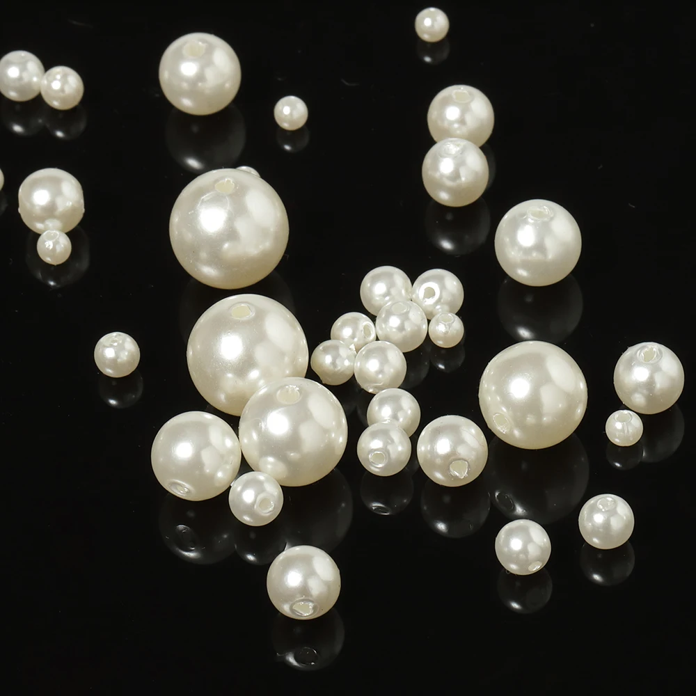 400-20pcs 4/5/6/8/10/12/14mm Imitation Pearl Beads Round White Beige Spacer Beads For DIY Jewelry Making Loose Beads Wholesale
