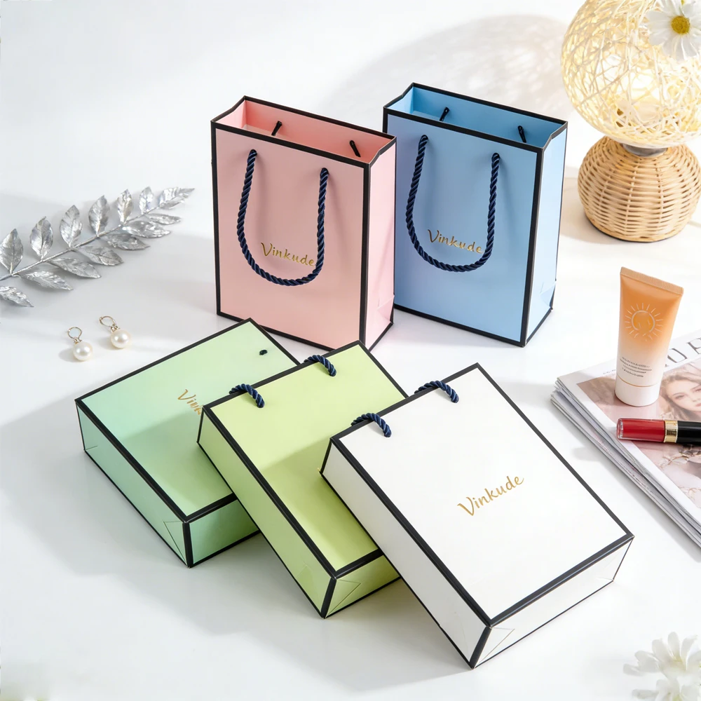 

50Pcs/Lot Custom Logo Shopping Paper Tote Bag for Retail Store Jewelry Clothes Shoes Gift Packaging Wedding Gift Small Business