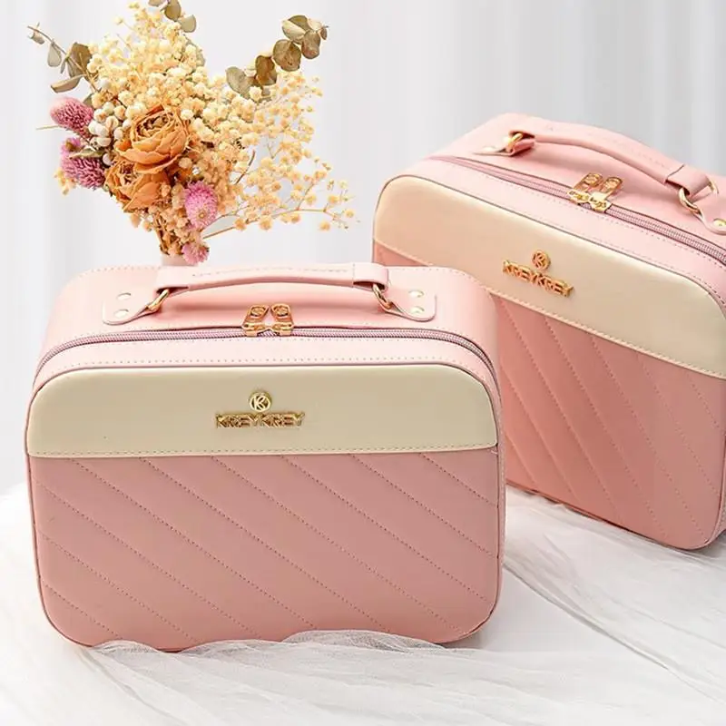 Large-capacity Handheld Makeup Box Leather Portable Travel Toiletries Organizer Waterproof Wash Bathing Cosmetic Bag Female Bags