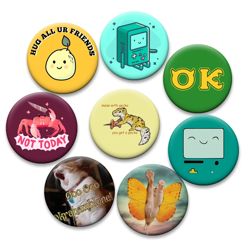 

Funny Creative Animals,dog,cat,eels,bees Badge Cute Round Exquisite Tinplate Enamel Pins Interesting Cartoon Animals Brooches