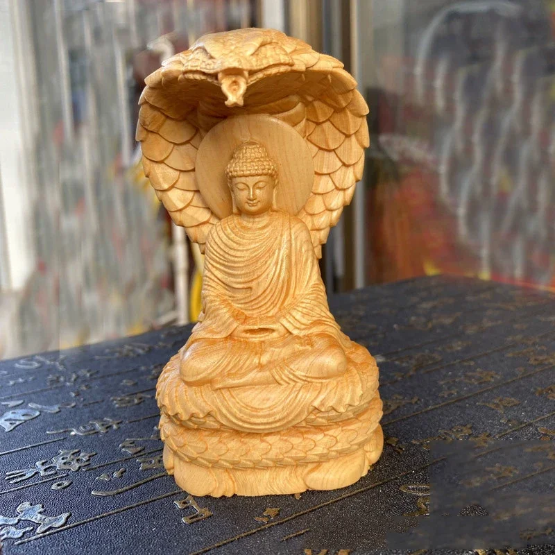 

Статуя Змеи Будды 4,72 "деревянная резьба Змея защищающая скульптура Будды для домашнего украшения стола статуя гостиной Декор