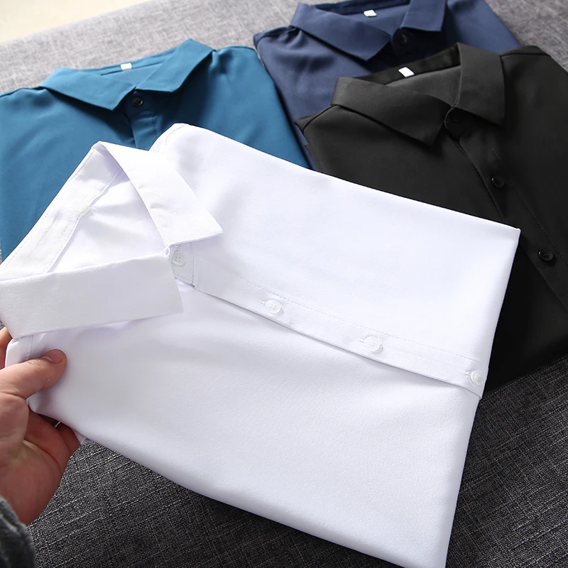 

Premium Silky Anti-Wrinkle Iron-Free irt Spring New Busin Casual Color Gentleman Slim Long Sve Dr irt