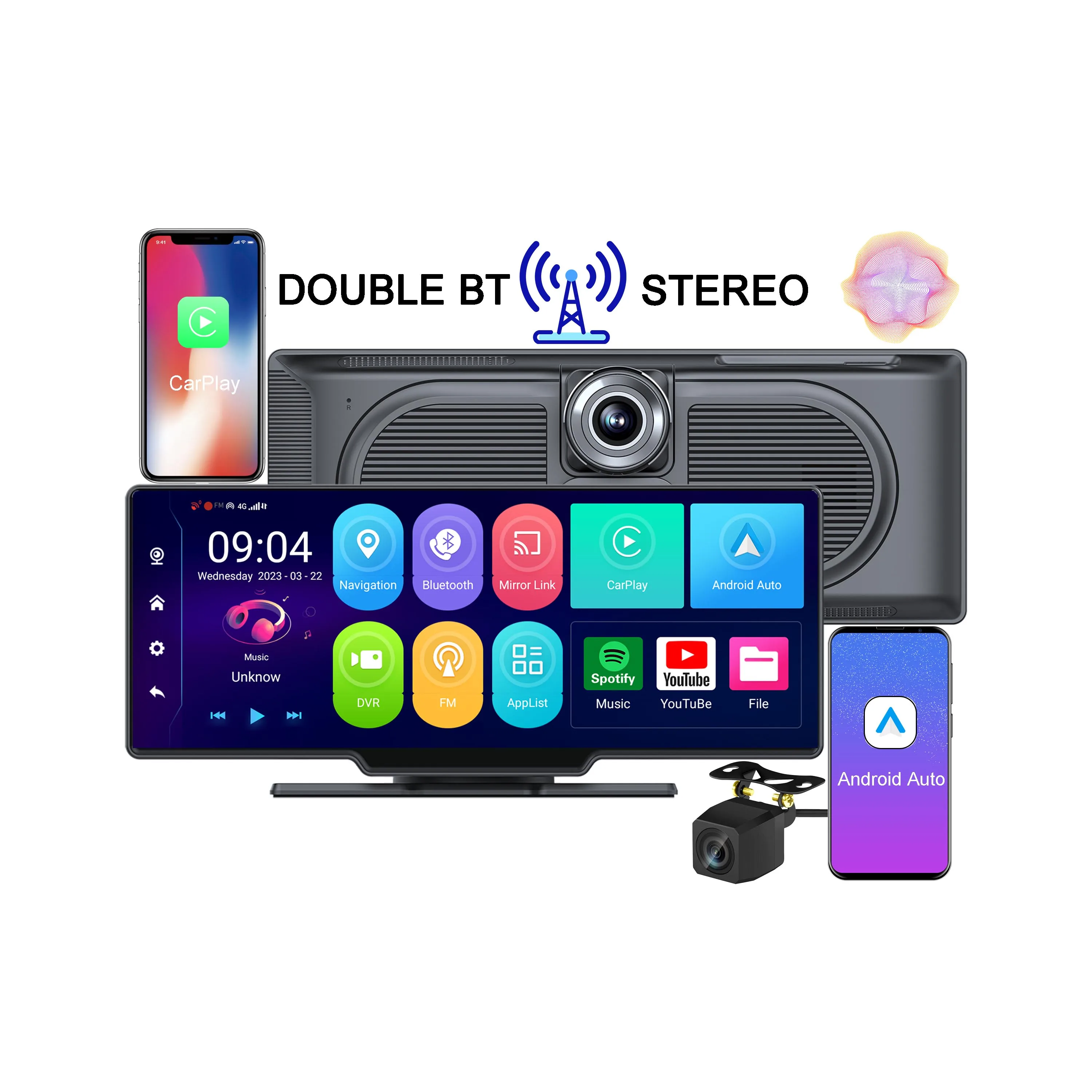 2024 New 10.26 inch Android 10 4+64G Wireless Carplay Car Dual Lens Dashcam 1080P Support 3G/4G Sim Card Car Radio Mp5 Player