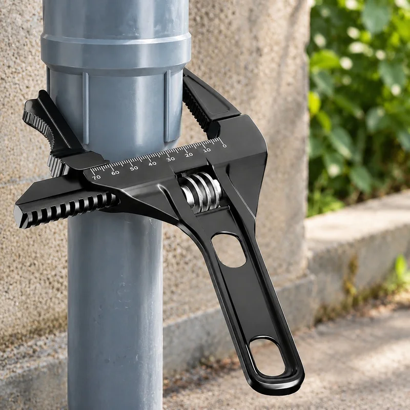 Adjustable Wide-Jaw Plumbing Wrench Designed for Bathroom Maintenance and Durable General Repairs
