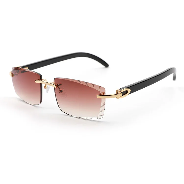 Sifier Luxury Designer High Quality Horn  Shades Eyewear Sun Glasses Men Women Gem Cut Lens Rimless Sunglasses Wholesale