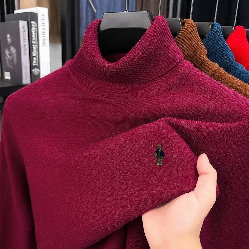 luxury men's autumn winter sweater turn-up collar embroidery high quality knitwear pullover keep warm innerwear men's clothing