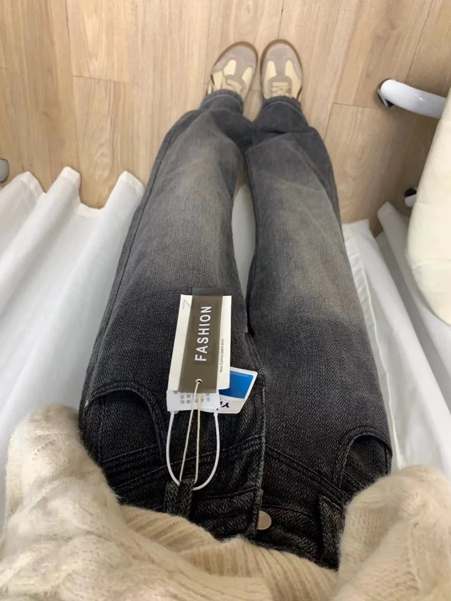 High Waist Straight Leg Jeans Women's Autumn Winter Spring plus Size Fatty Sister Star Pattern Wide Leg Pants Slimming Effect