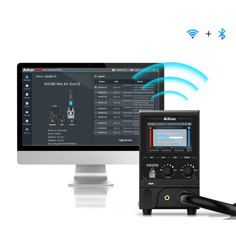 Aixun H310D BGA Rework Station Intelligente Heißluftpistole 1000 W Digitale Hochleistungs-Heizstation mit Schweißdüse für Telefon