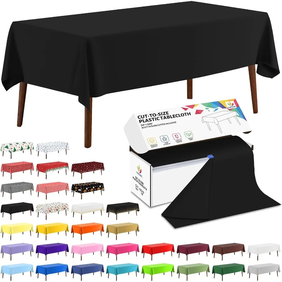 Rollo de cubierta de mesa de plástico de 54 pulgadas X 300 pies, mantel desechable con cortador deslizante para mesas con formas de todo tipo, Picnic, fiesta, Banq