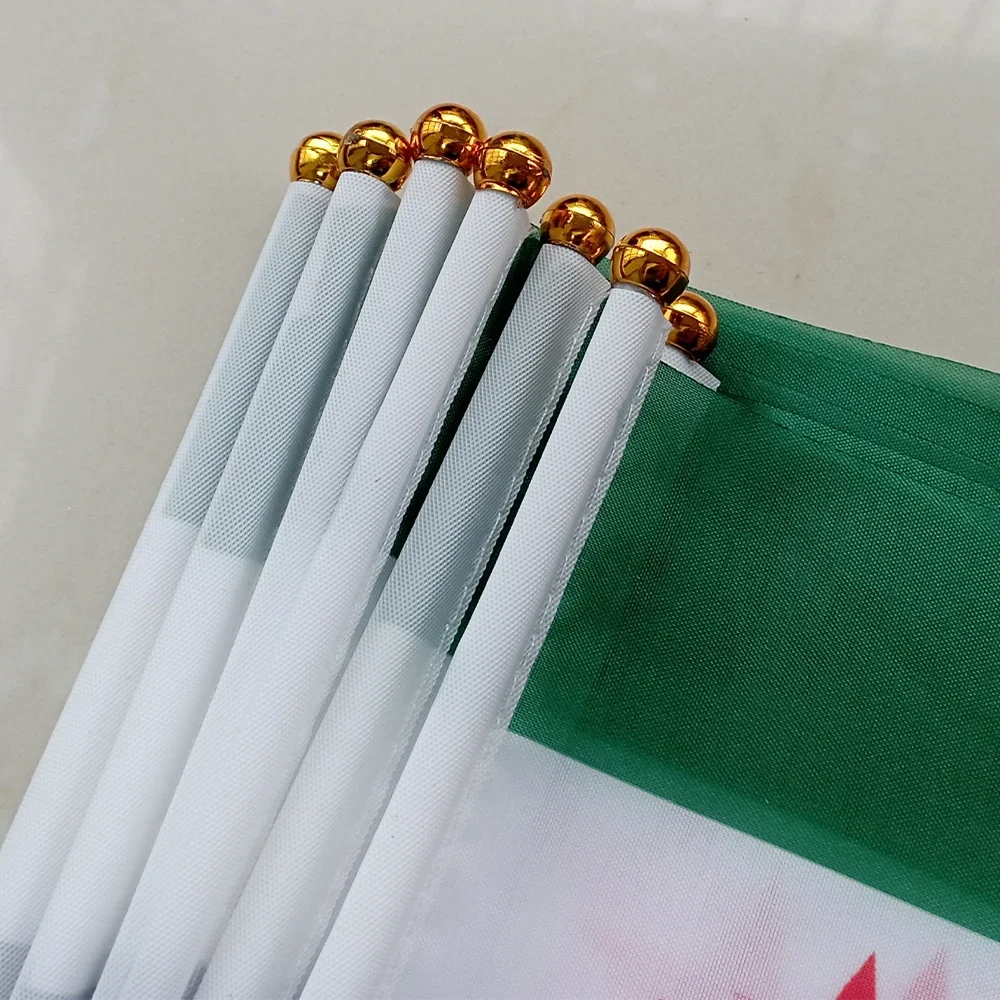 SKY FLAG benutzerdefinierte Syrien Hand Flagge 50/100 Stück 21*14 cm Syrien Hand Winken Flaggen mit Kunststoffstange für Sport Aktivität Home Decor