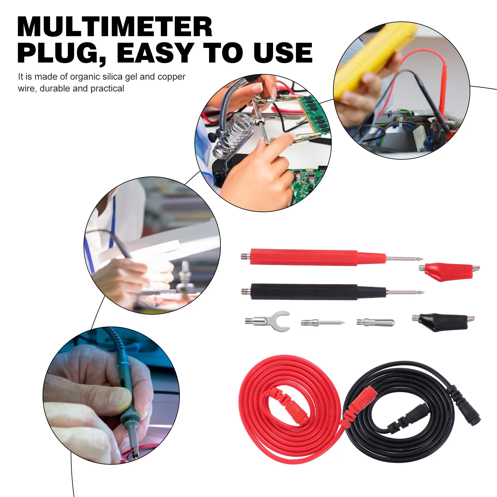 

15-In-1 Multimeter Test Leads Kit Universal Testing Cables With Replaceable Probes Alligator Clips Hook Pins For Electronics