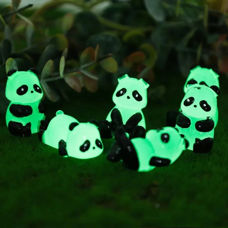 1-5PCS Glowing Panda Mini Figurines Miniature Panda Micro Landscape Ornament Glowing in Dark Miniature Flower Potted Decoration