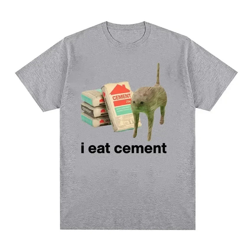 I Eat Cement Cursed Cat Funny Meme T Shirt for Men Women Fashion Casual Short Sleeve T Shirts Male Oversized Cotton T-shirt Tops