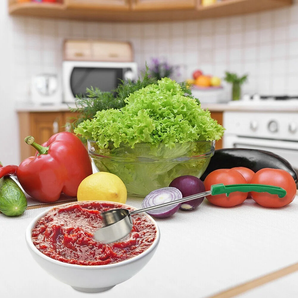 بيتزا انتشار صلصة مغرفة المطاط مقبض مسطح القاع المطبخ ملعقة طبخ الفولاذ المقاوم للصدأ قياس ملعقة شوربة التحريك -4 أوقية