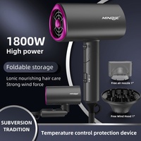 EU/US/UK Hair Dryer Foldable Storage 1800W High-Power EU/US/UK Plug Air Supply Hood And Nozzle Hammer Hair Dryer 2024 New Model