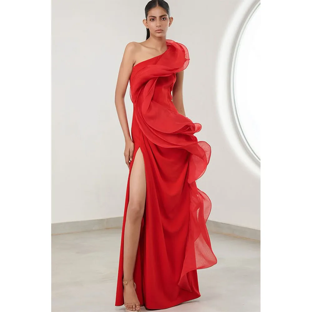 

Elegant Evening Dresses Exquisite One Shoulder A Line Applique Floor Length Backless High Quality Marriage Evening Banquet Gowns