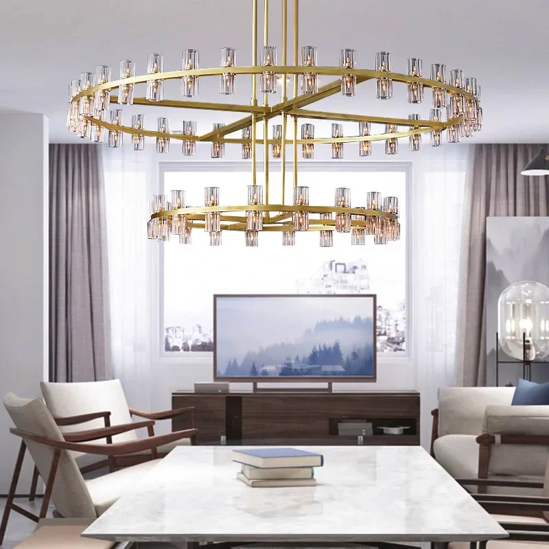 

American style villa retro chandeliers luxurious postmodern crystal chandelier living room home decoration staircase lighting