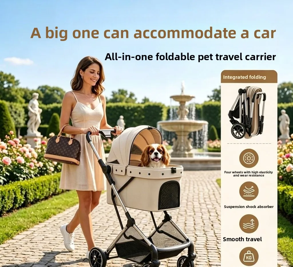 Foldable Pet Stroller for Dogs & Cats, Lightweight Outdoor Carrier, Portable Pushcart for Small to Medium Pets