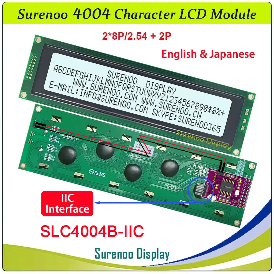 Surenoo 4004 40X4 404 Parallel Serial IIC I2C Character LCD Module Display Screen LCM for Arduino UNO Library Japanese English