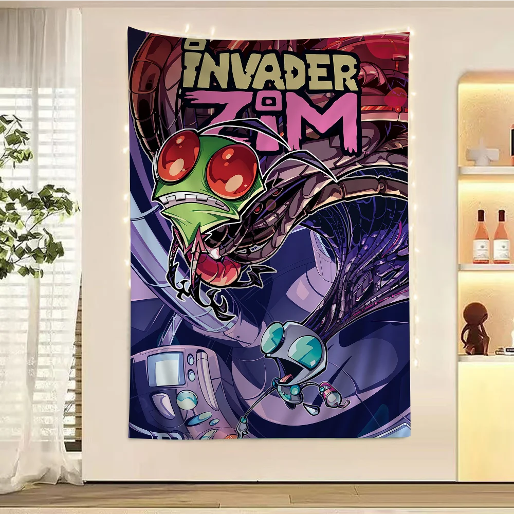 Cartoon Invader Zim Movie Printed Large Wall Tapestry Hanging Tarot Hippie Wall Rugs Dorm Home Decor