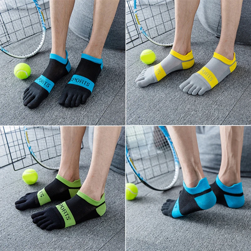 Pure Cotton Five Finger No Show Socks Mens Sports Breathable Comfortable Shaping Anti Friction Ankle Socks With Toes EU 36-45