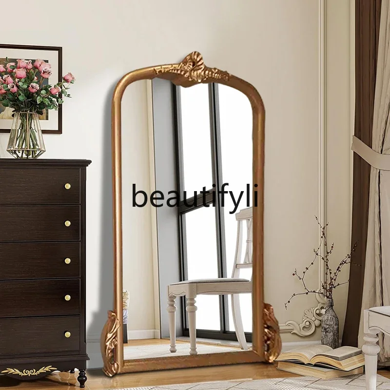 

A50 floor-to-ceiling mirror retro full-body mirror, light luxury fitting mirror, living room entrance, carved decorative mirror