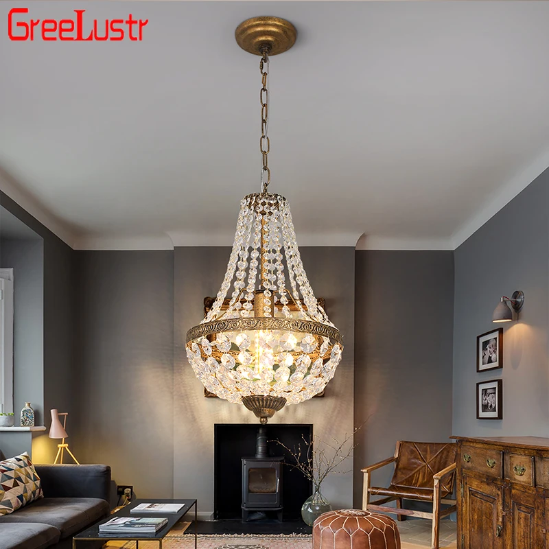 

Retro Crystal Pendant Light Home Lighting Fixtures For Dining Living Room Ceiling Lamp Chandelier Metal Hanging Lustre Luminaria