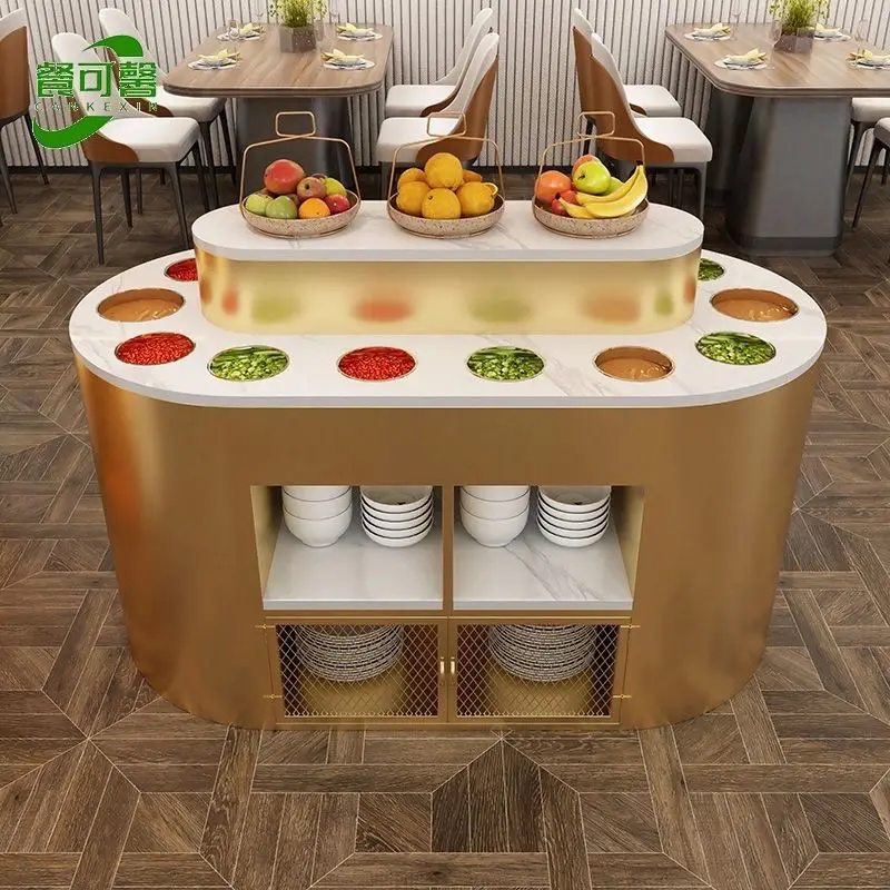 

Hot pot restaurant seasoning table Double-sided curved corner sauce table Fruit and vegetable table